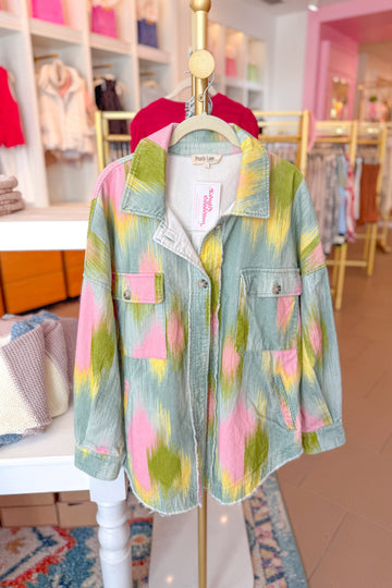 Green Multicolor Corduroy Button Up Shacket