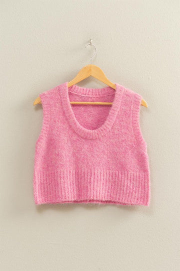 Pink Round Neck Sweater Vest
