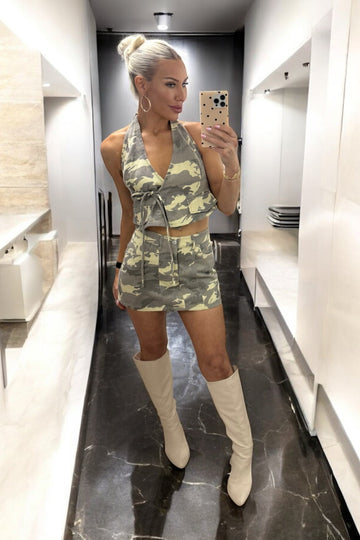 Camo Denim Mini Skirt