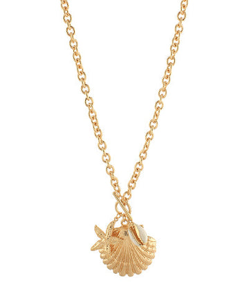Gold Sea Shell and Starfish Charm Necklace