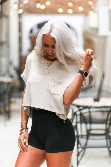 Oatmeal Boxy Style Basic Cropped Tee