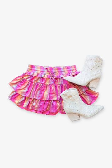 Rainbow Metallic Ruffle Tiered Skort