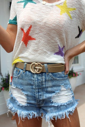 Rhinestone Studded Taupe GG Belt