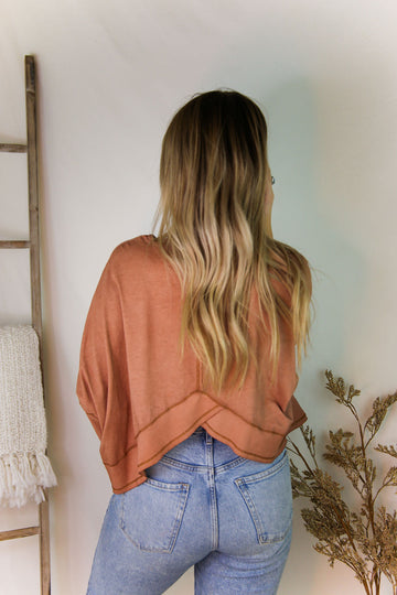 Rust Acid Wash Long Sleeve High Low Top