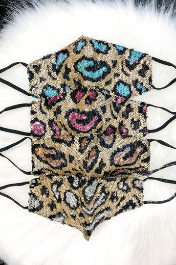 Blue And Gold Leopard Sequin Face Mask