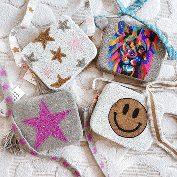 Tiana Designs Beaded Box Purse - Silver and Pink Star