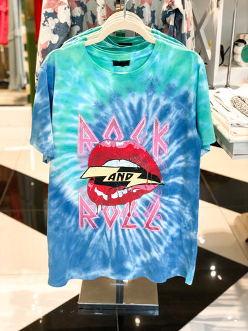 Blue Tie Dye Rock N' Roll Graphic Tee