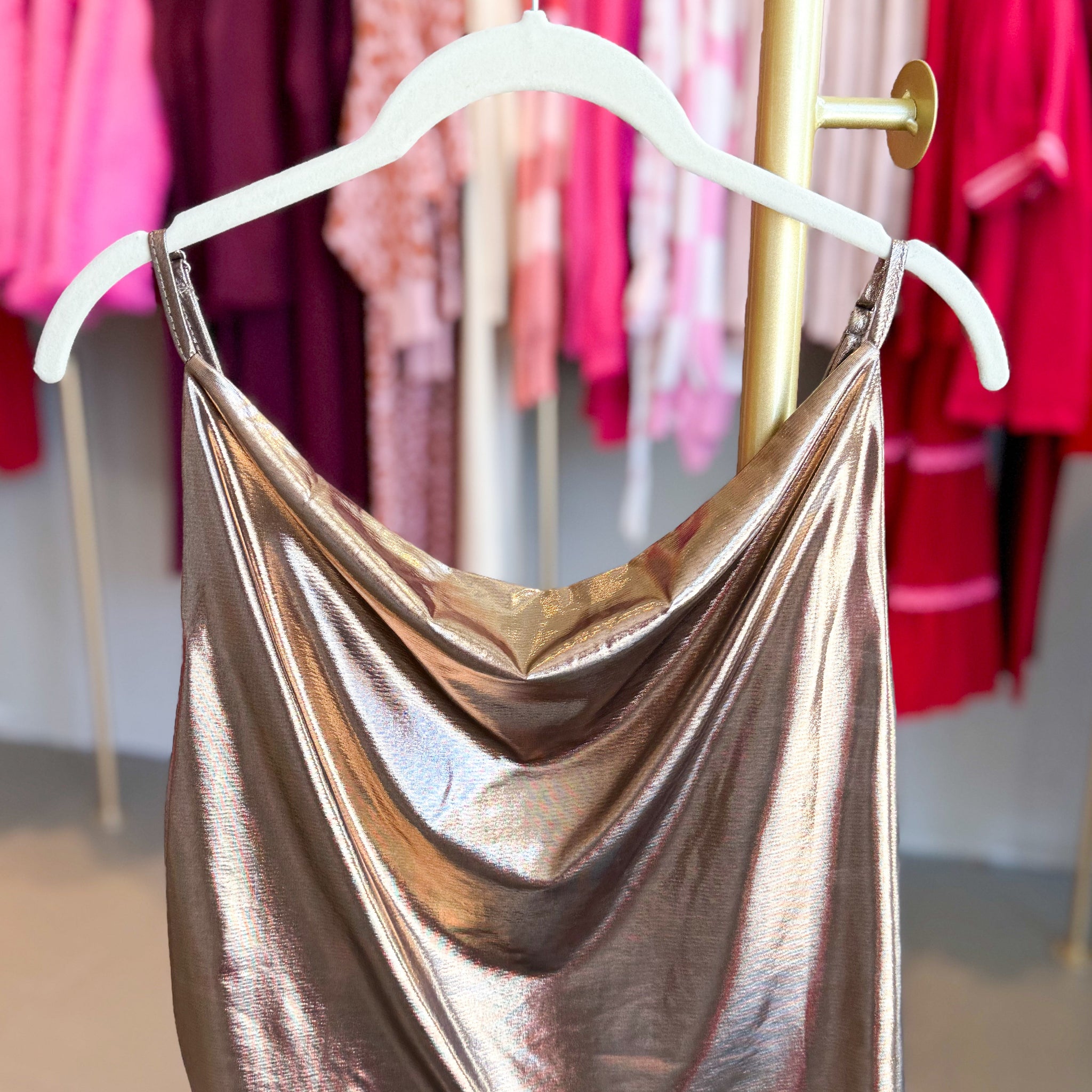 Bronze Metallic Cowl Neck Tank Top