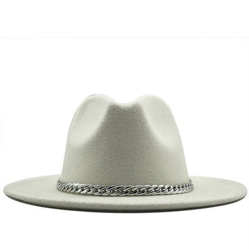 White Panama Hat With Silver Chain Belt