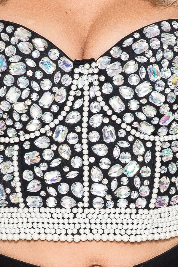 Black And Silver Rhinestone Corset Top