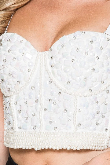 White and White Rhinestone Corset Top