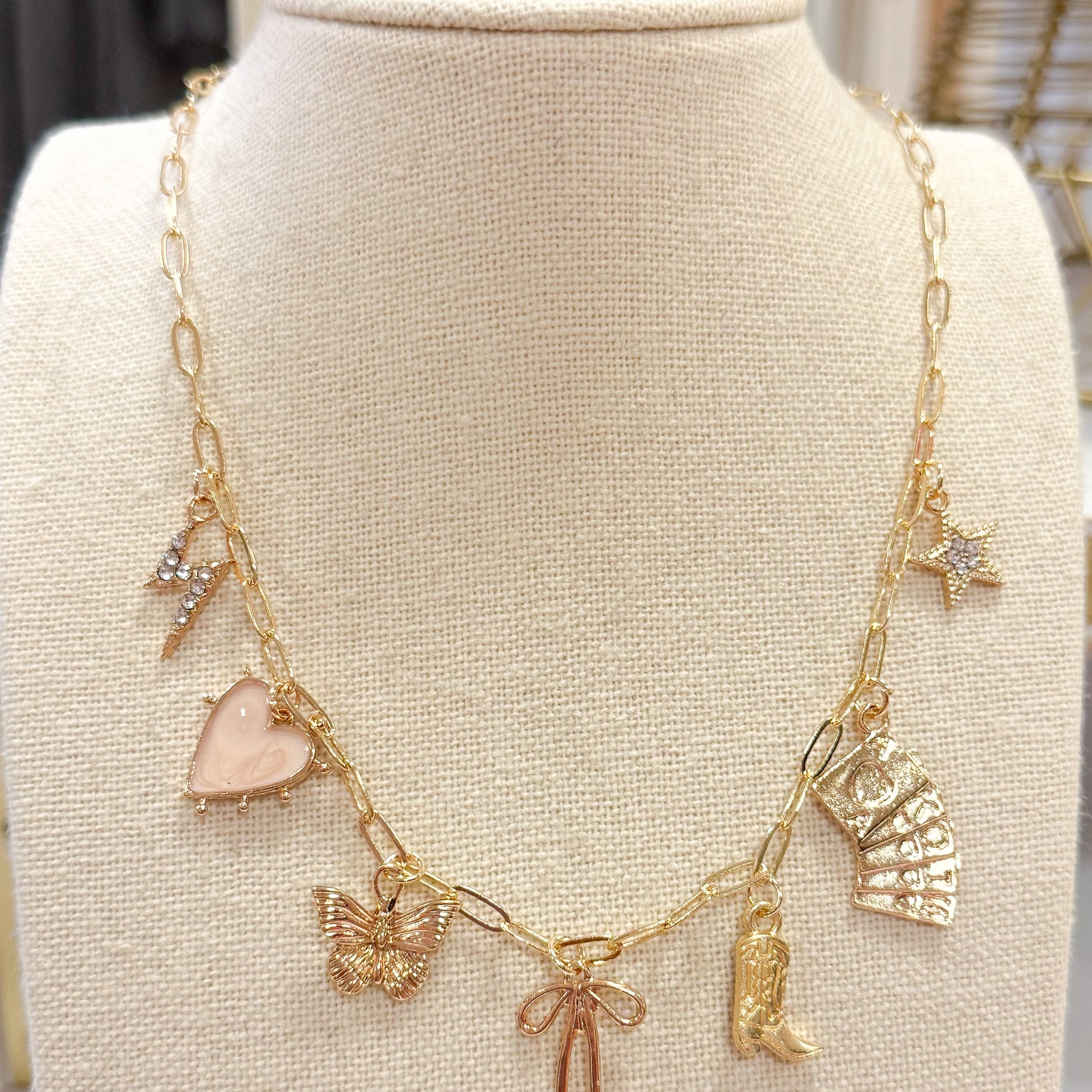 Bow, Boots & Cards Charm Necklace