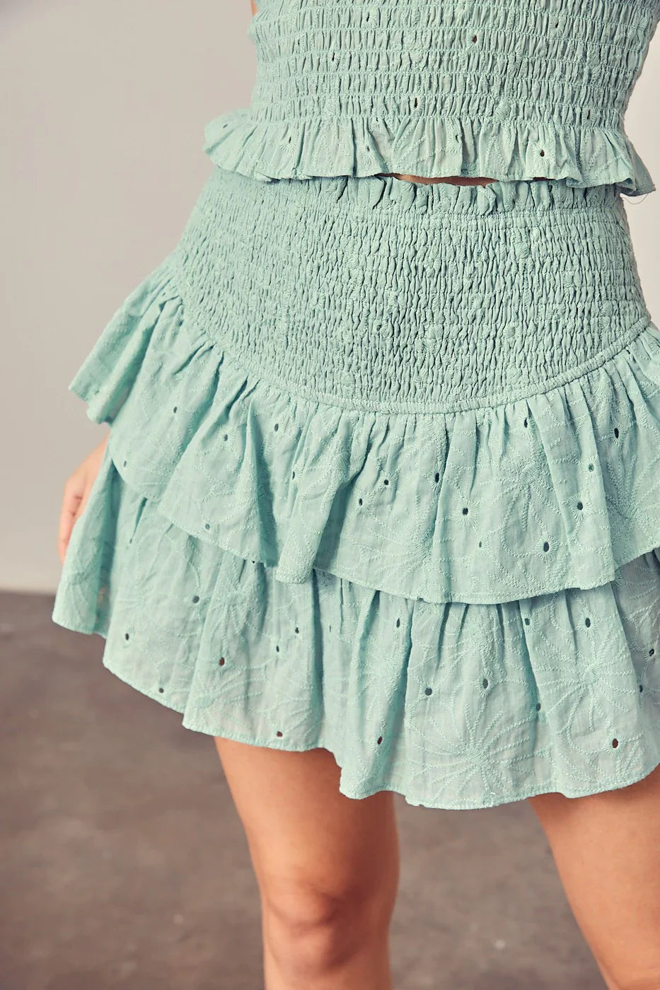 Sage Eyelet Ruffle Skort