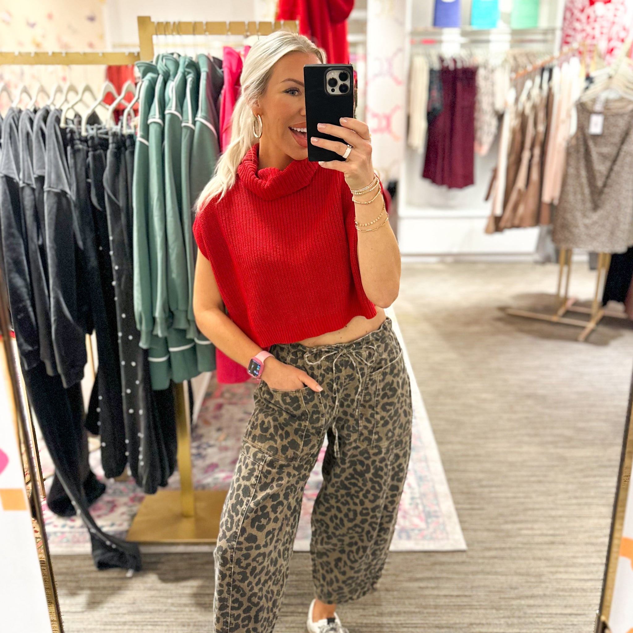 Leopard Print Barrel Leg Jeans
