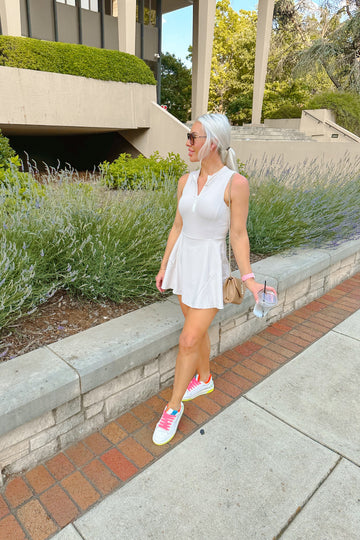 Beige Quarter Zip Tennis Dress