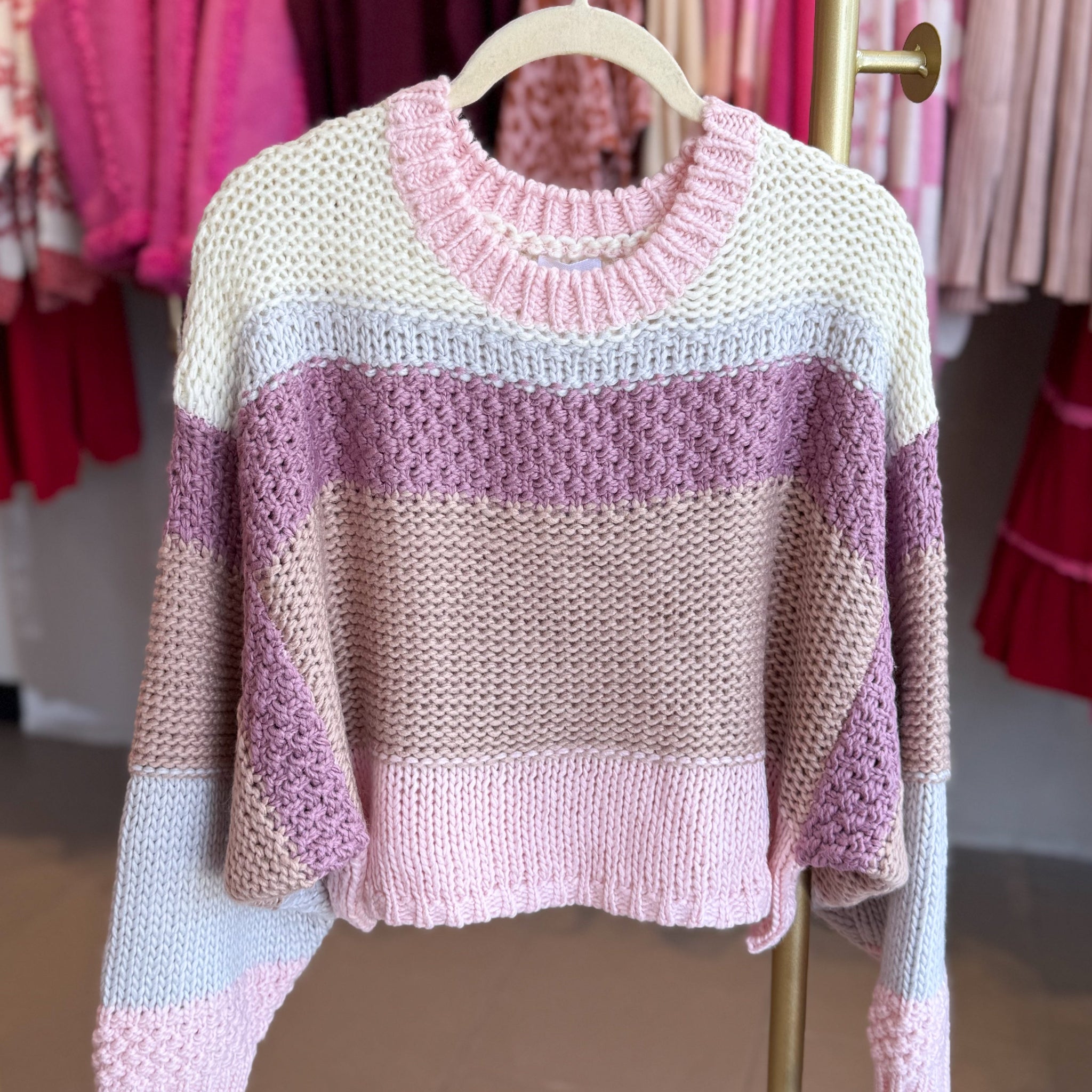 Pink Striped Cropped Sweater