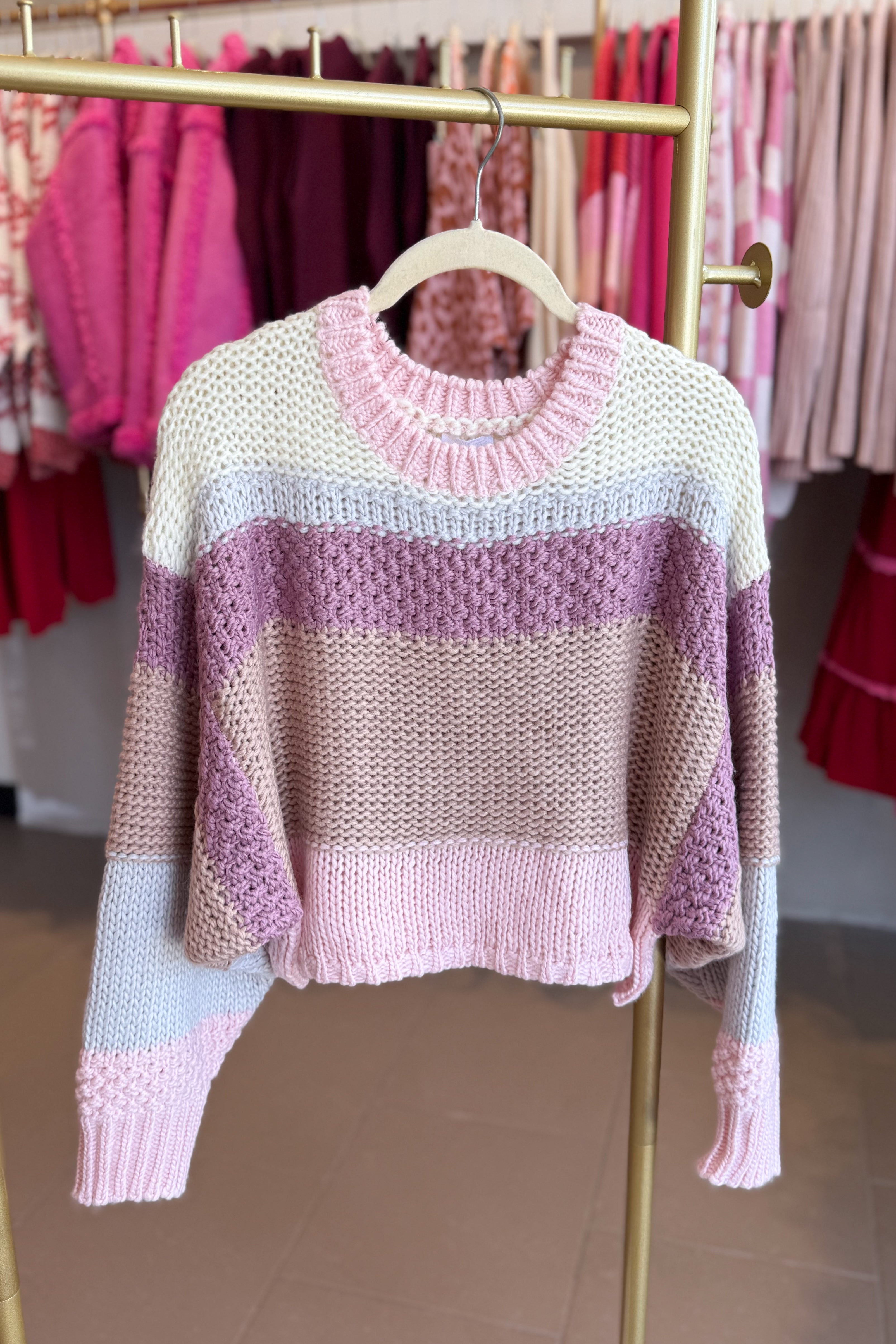 Pink Striped Cropped Sweater
