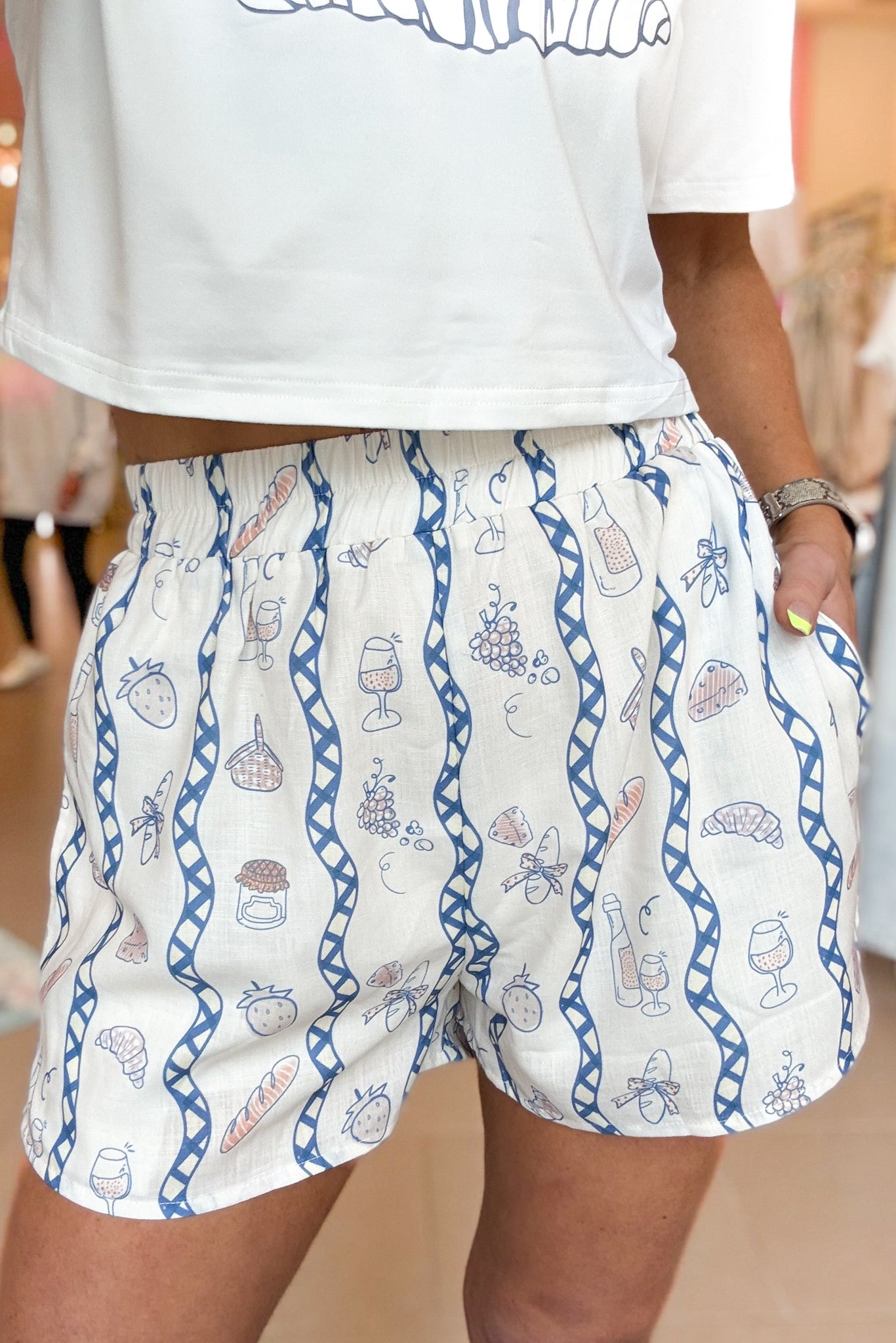 Blue and White Baguette Print Boxer Shorts