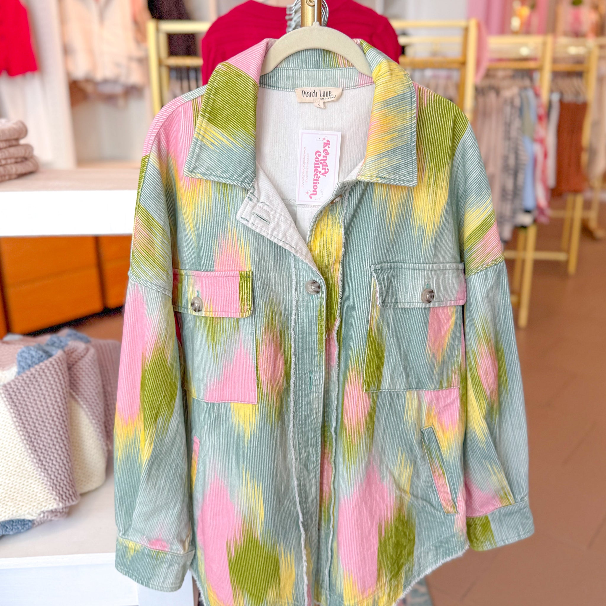 Green Multicolor Corduroy Button Up Shacket