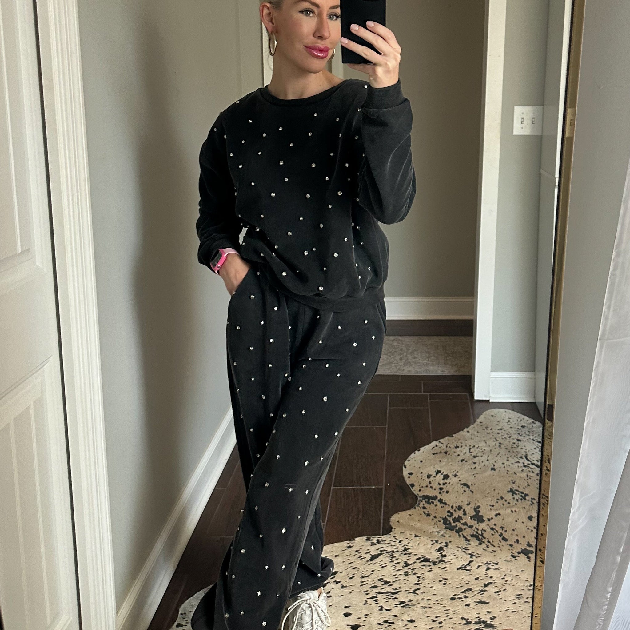 Charcoal Rhinestone Studded Joggers