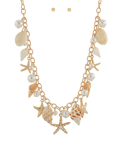 Shells, Pearls and Starfish Charm Necklace
