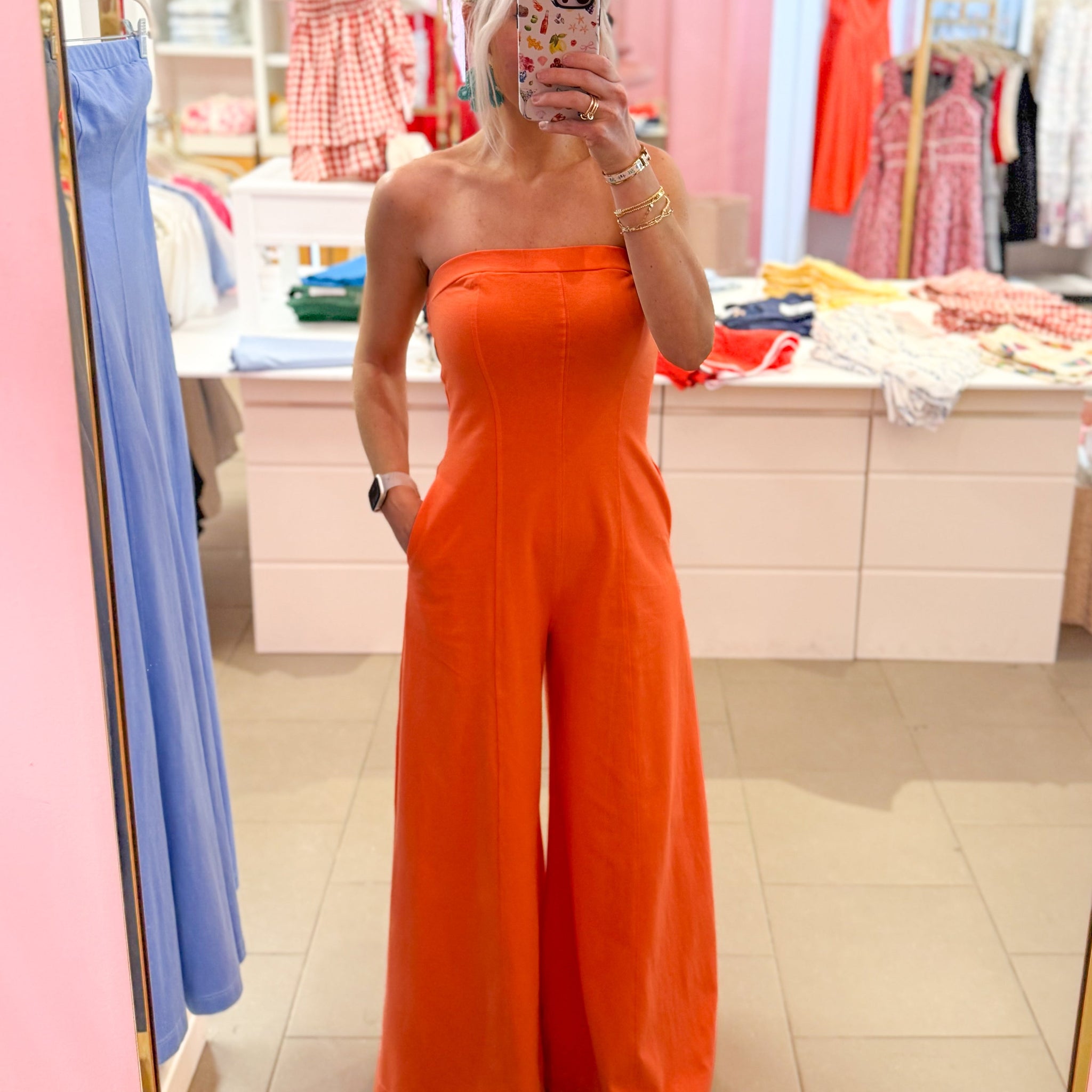 Orange Wide Leg Tube Jumpsuit