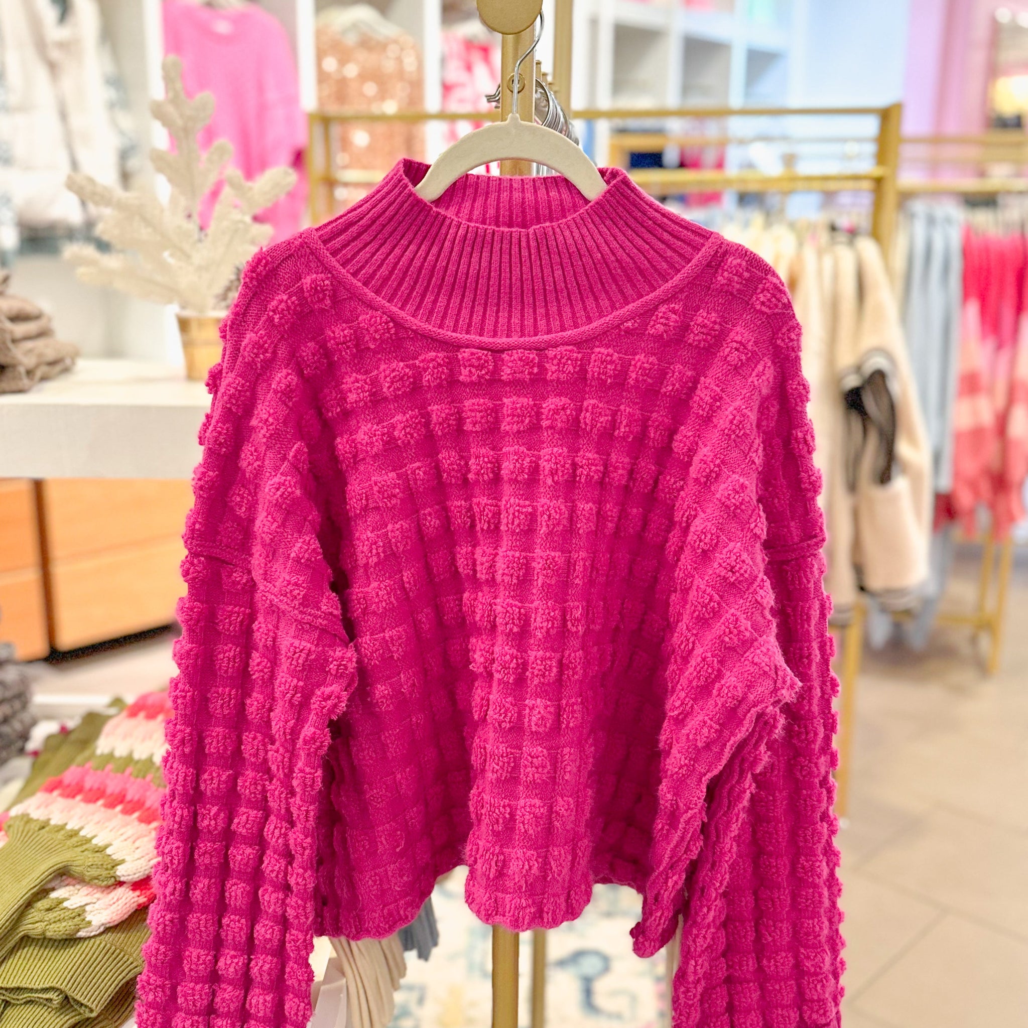 Magenta Pink Checkered Texture Sweater