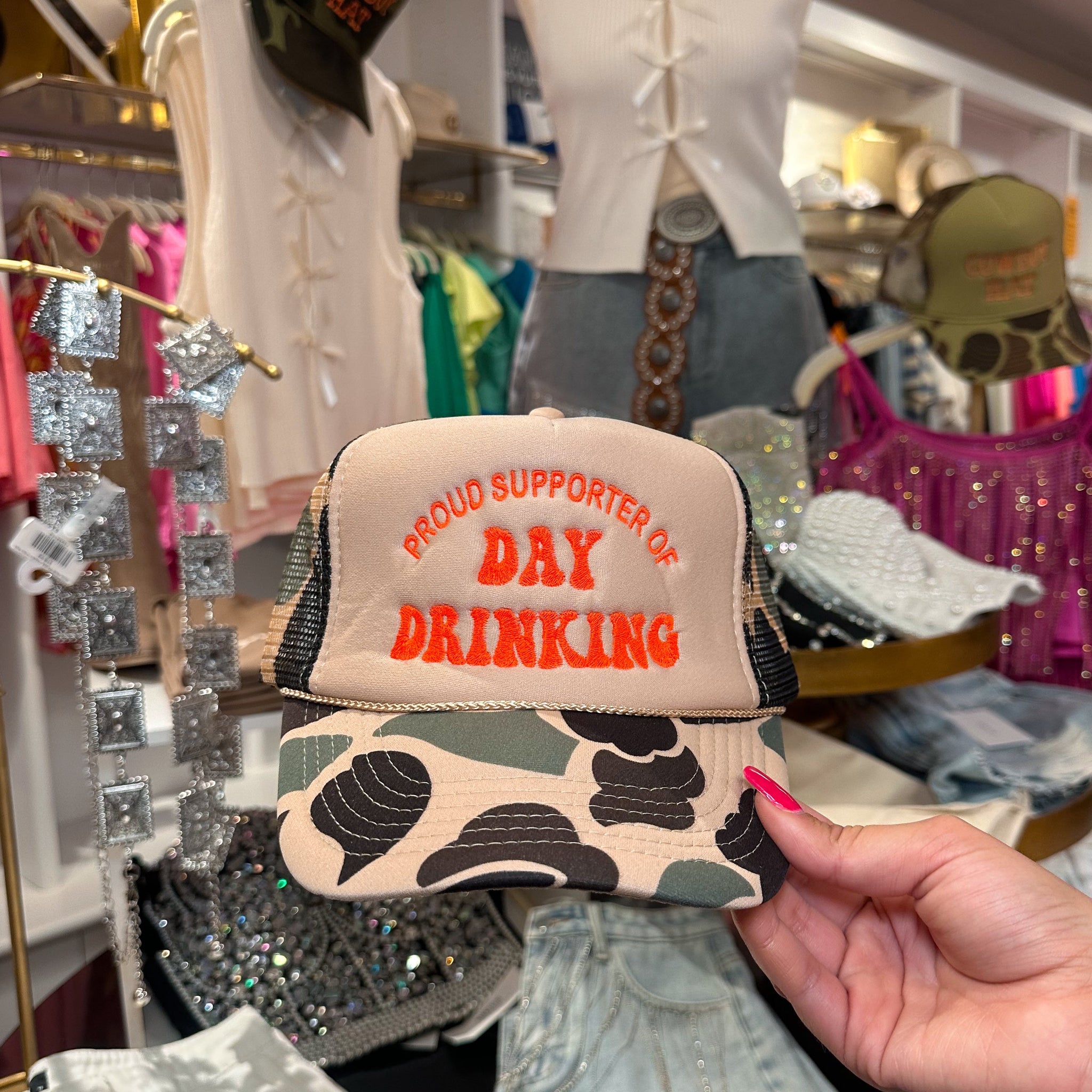 Camo Proud Supporter of Day Drinking Trucker Hat
