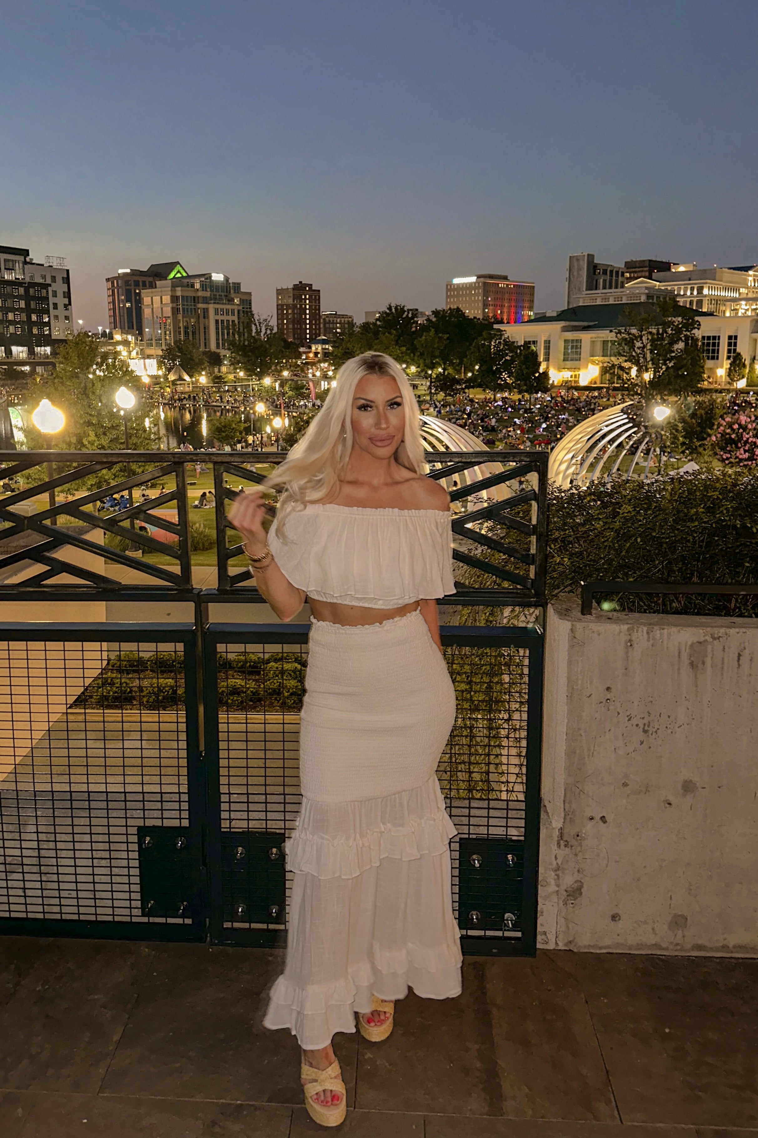 Cream Ruffle Maxi Skirt Set