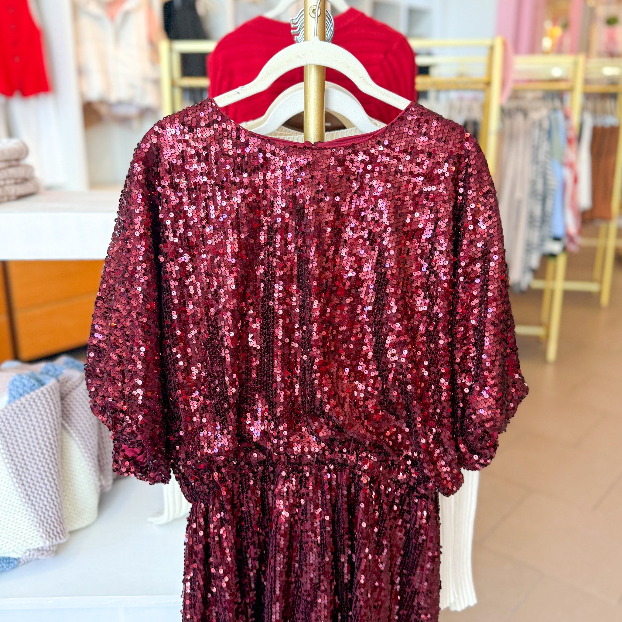 Wine Red Sequin Romper