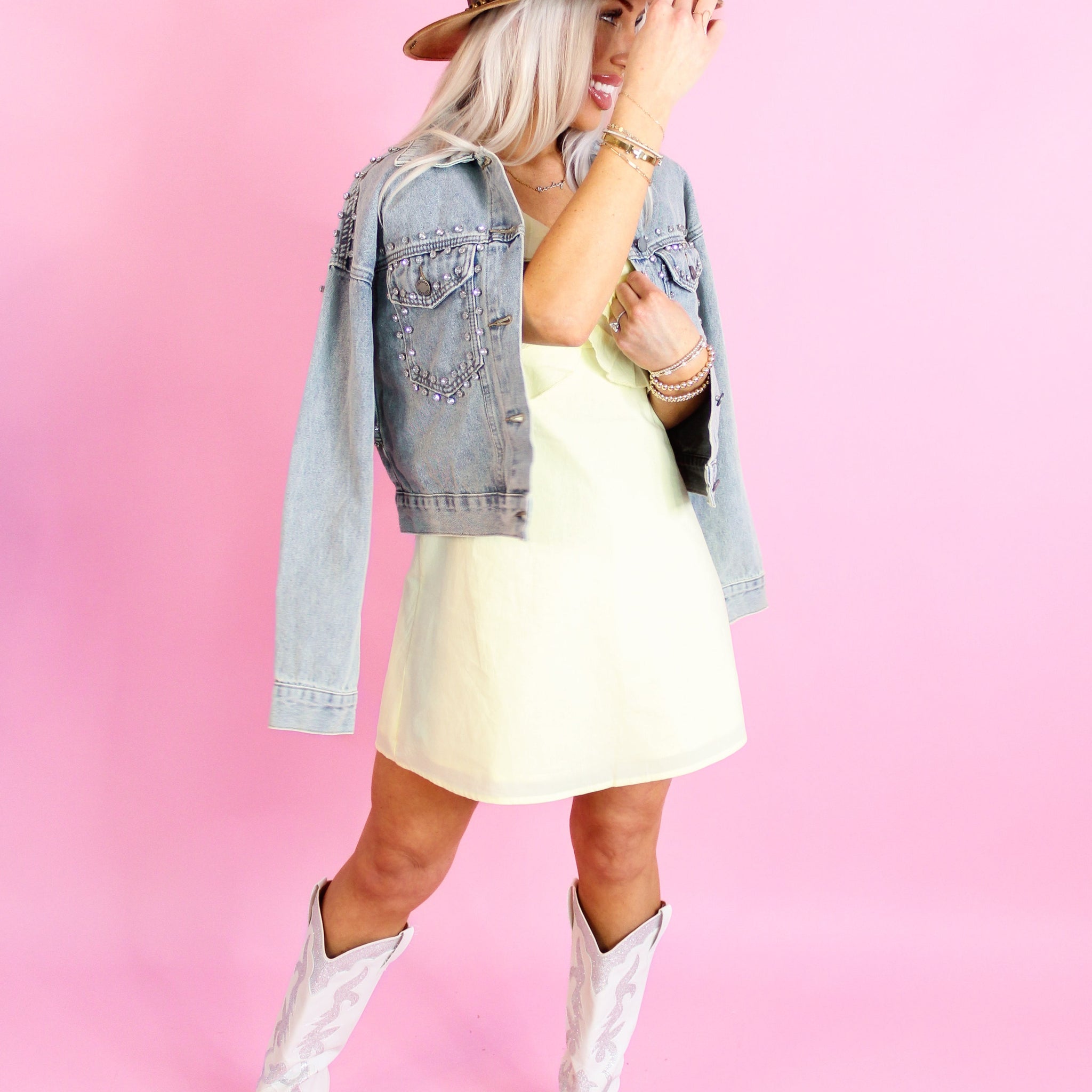 April Rhinestone Detail Denim Jacket