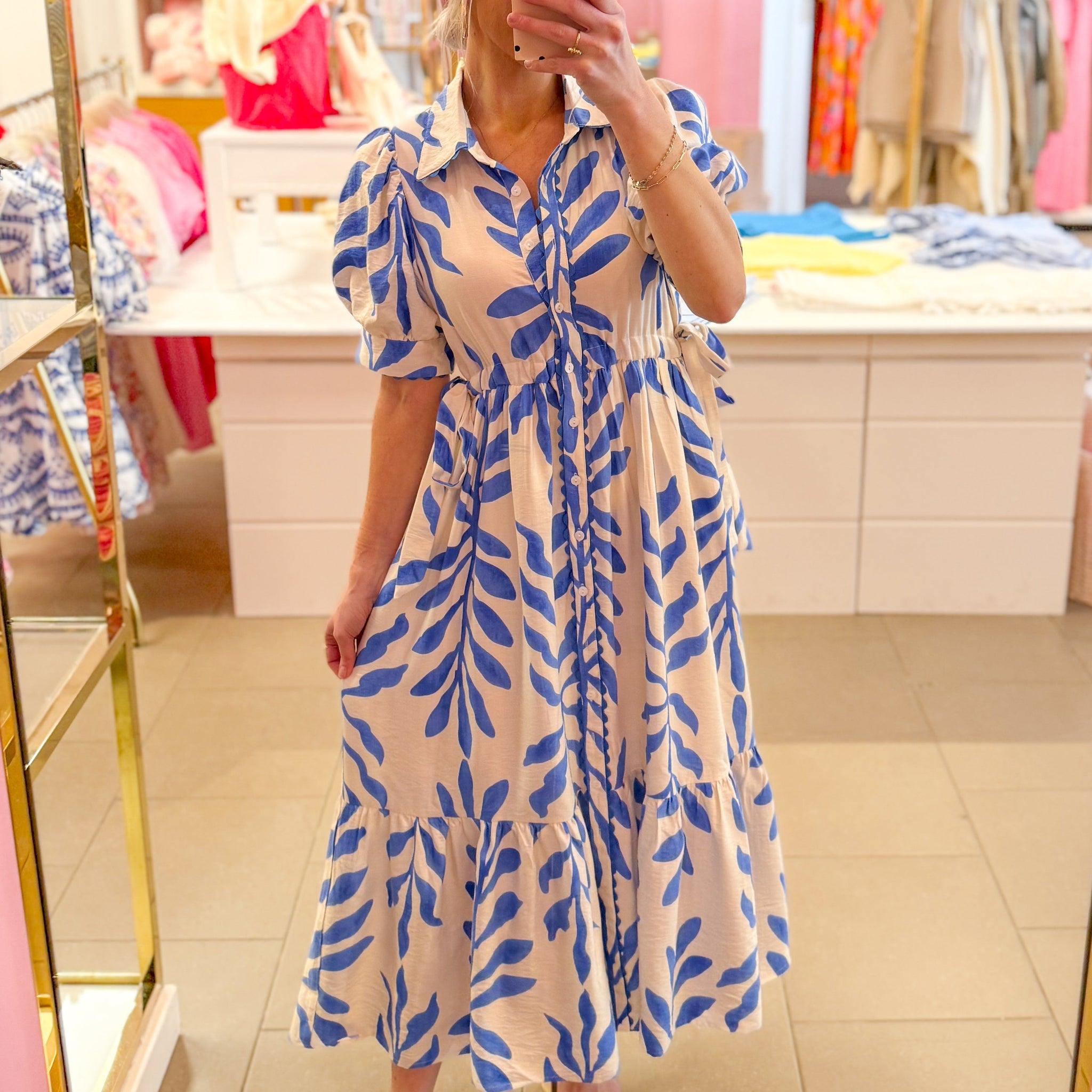 Blue Botanical Side Tie Maxi Dress