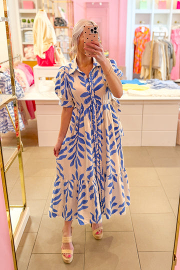 Blue Botanical Side Tie Maxi Dress