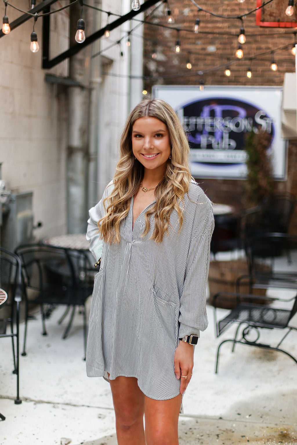 Black And White Pin Stripe Tunic Top