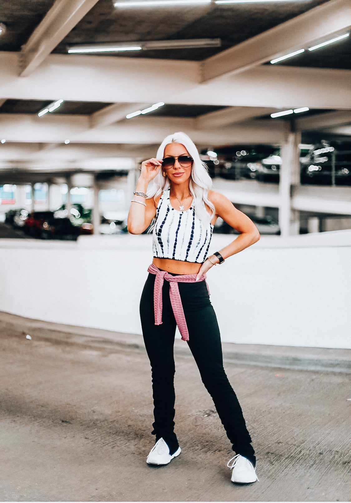 Black And White Tie Dye Ribbed Tank