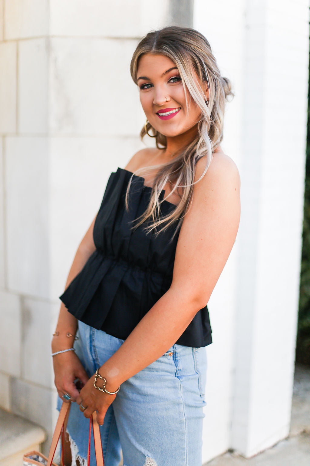Black Ruffle Tube Top