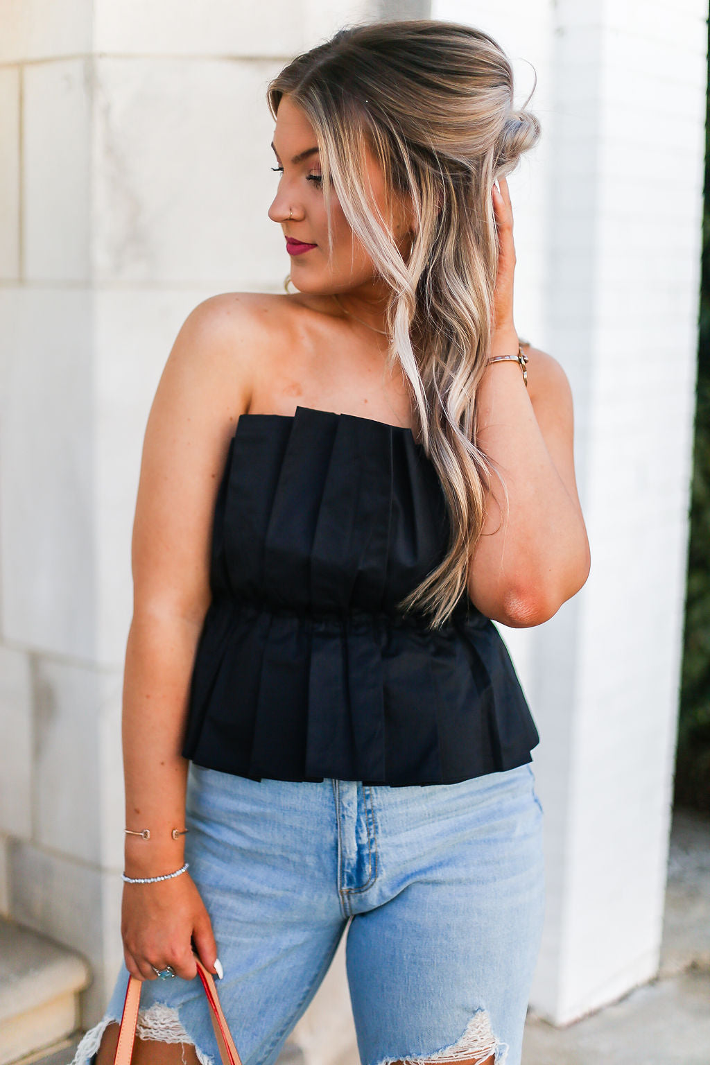 Black Ruffle Tube Top