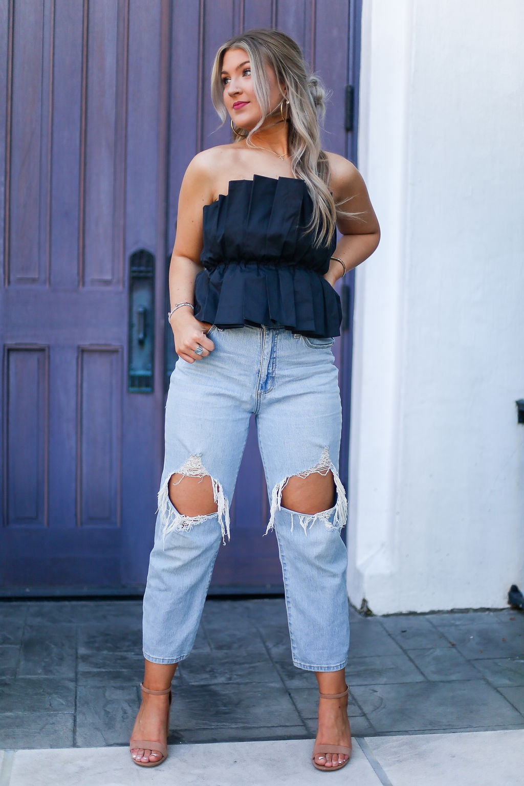 Black Ruffle Tube Top