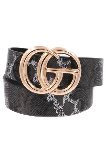 Black Snakeskin Faux Leather G Belt