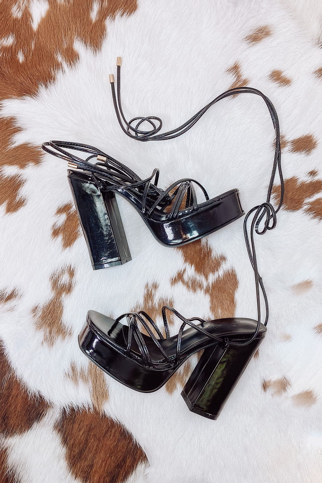 Black Strappy Lace Up Platform Heels