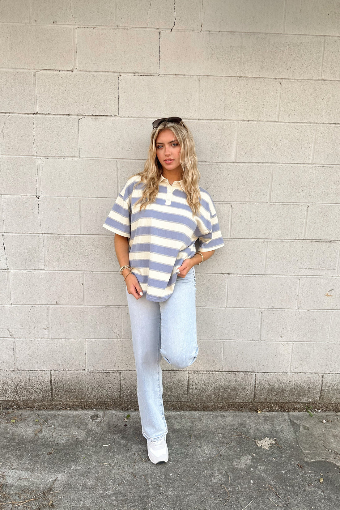 Blue Striped Rugby Polo Top