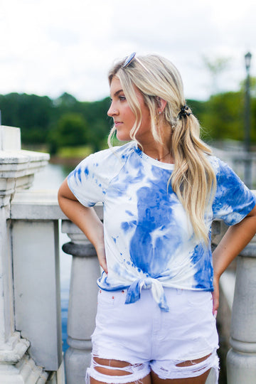 Blue Tie Dye Front Tie T-Shirt