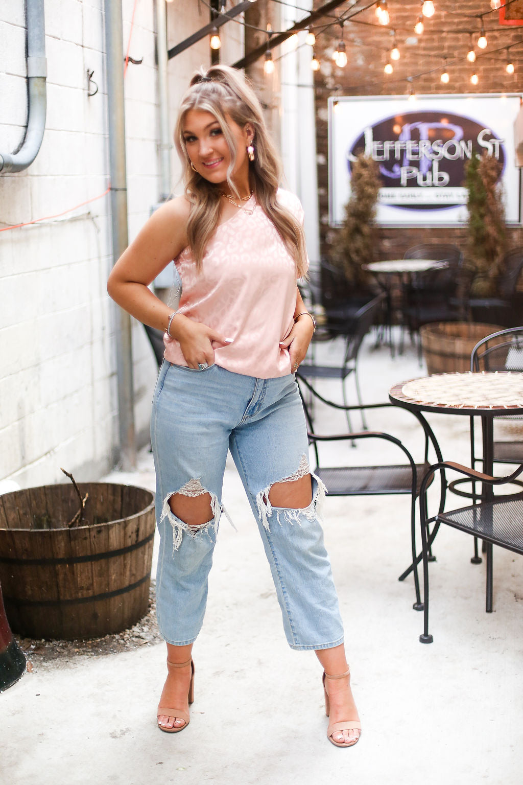 Blush Pink Leopard Silk One Shoulder Top
