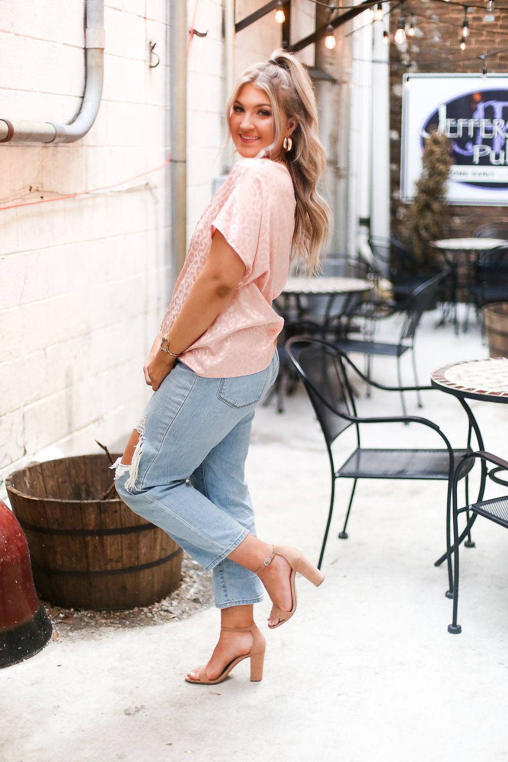 Blush Pink Leopard Silk One Shoulder Top