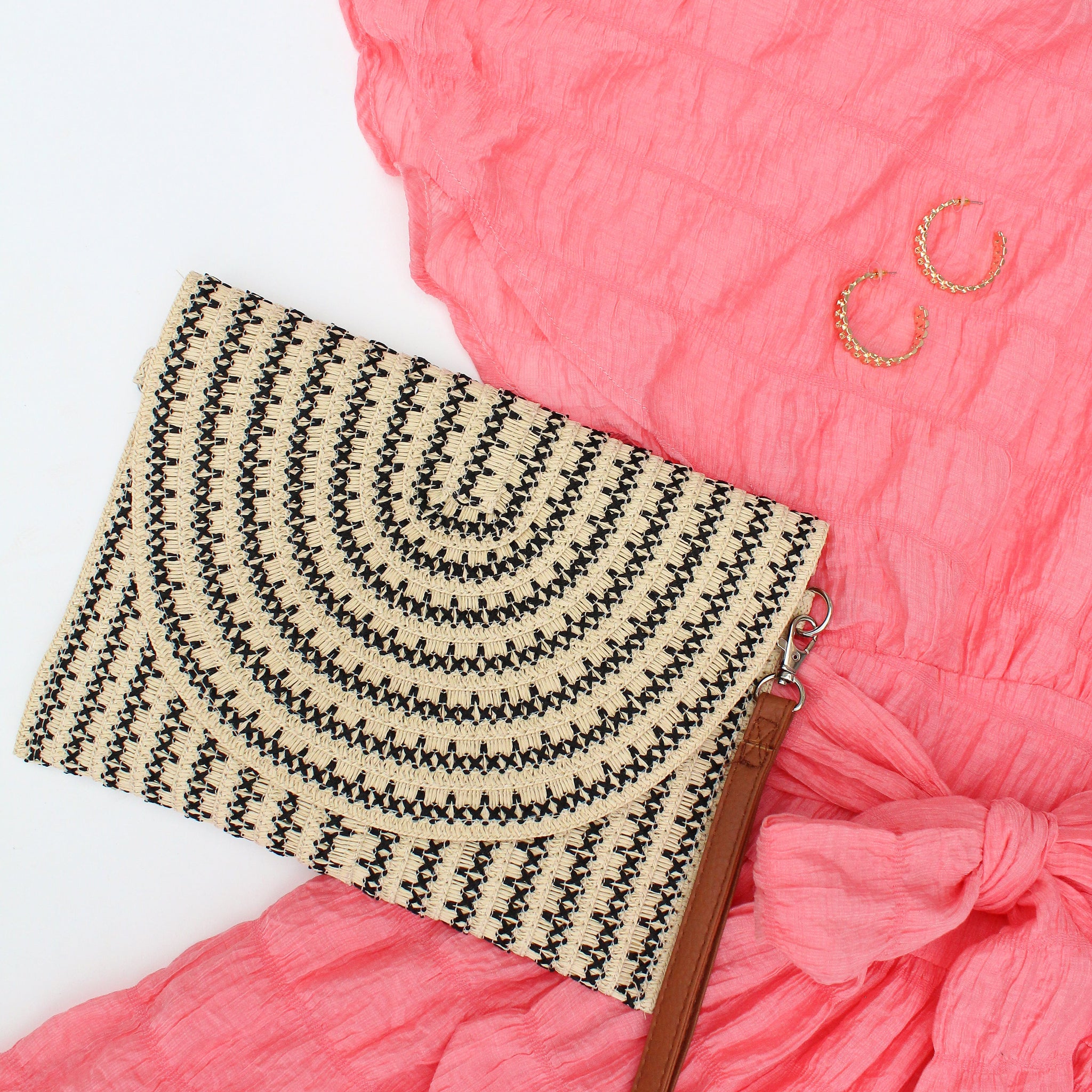 Brown Woven Raffia Clutch