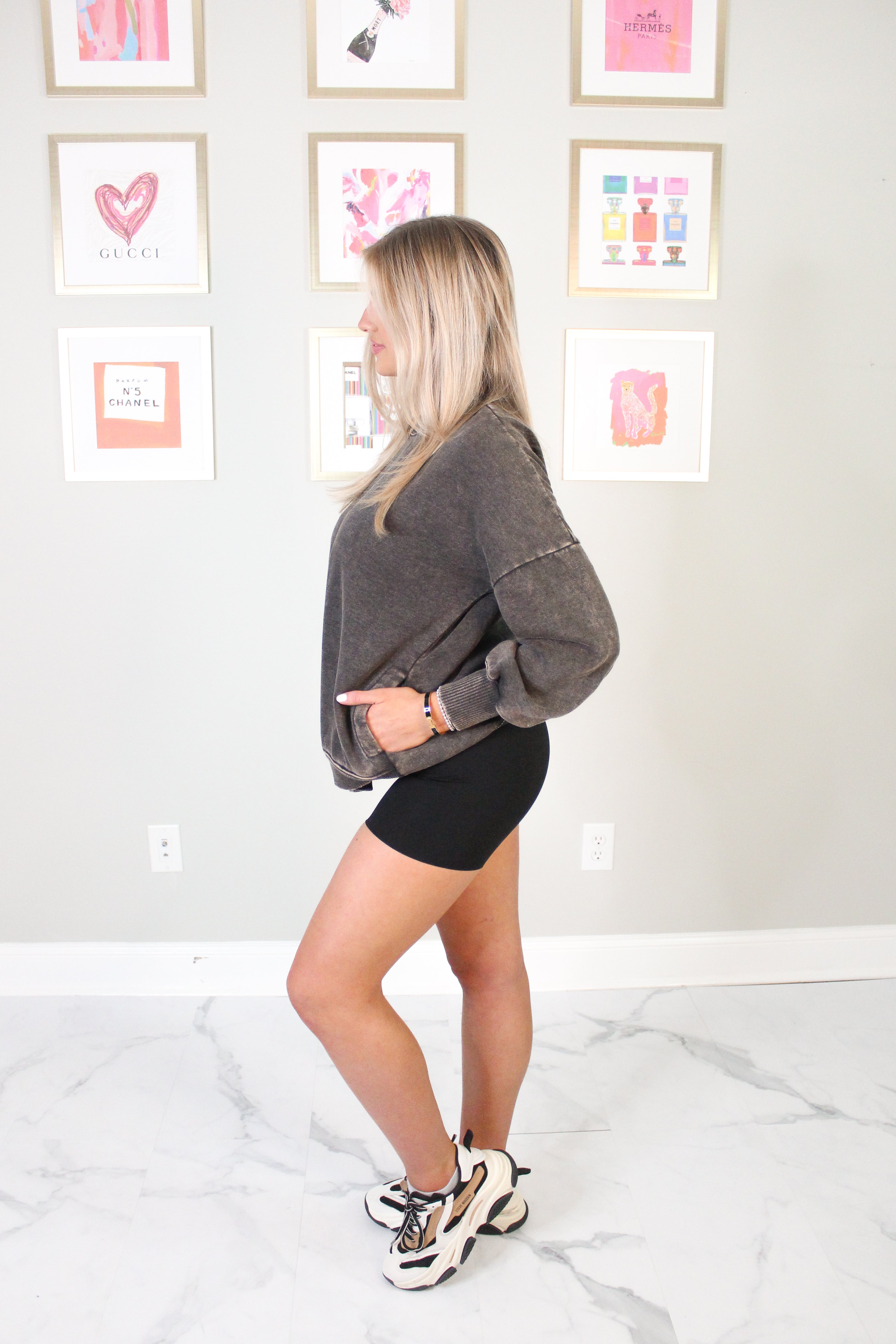 Charcoal High Low Acid Wash Fleece Sweatshirt
