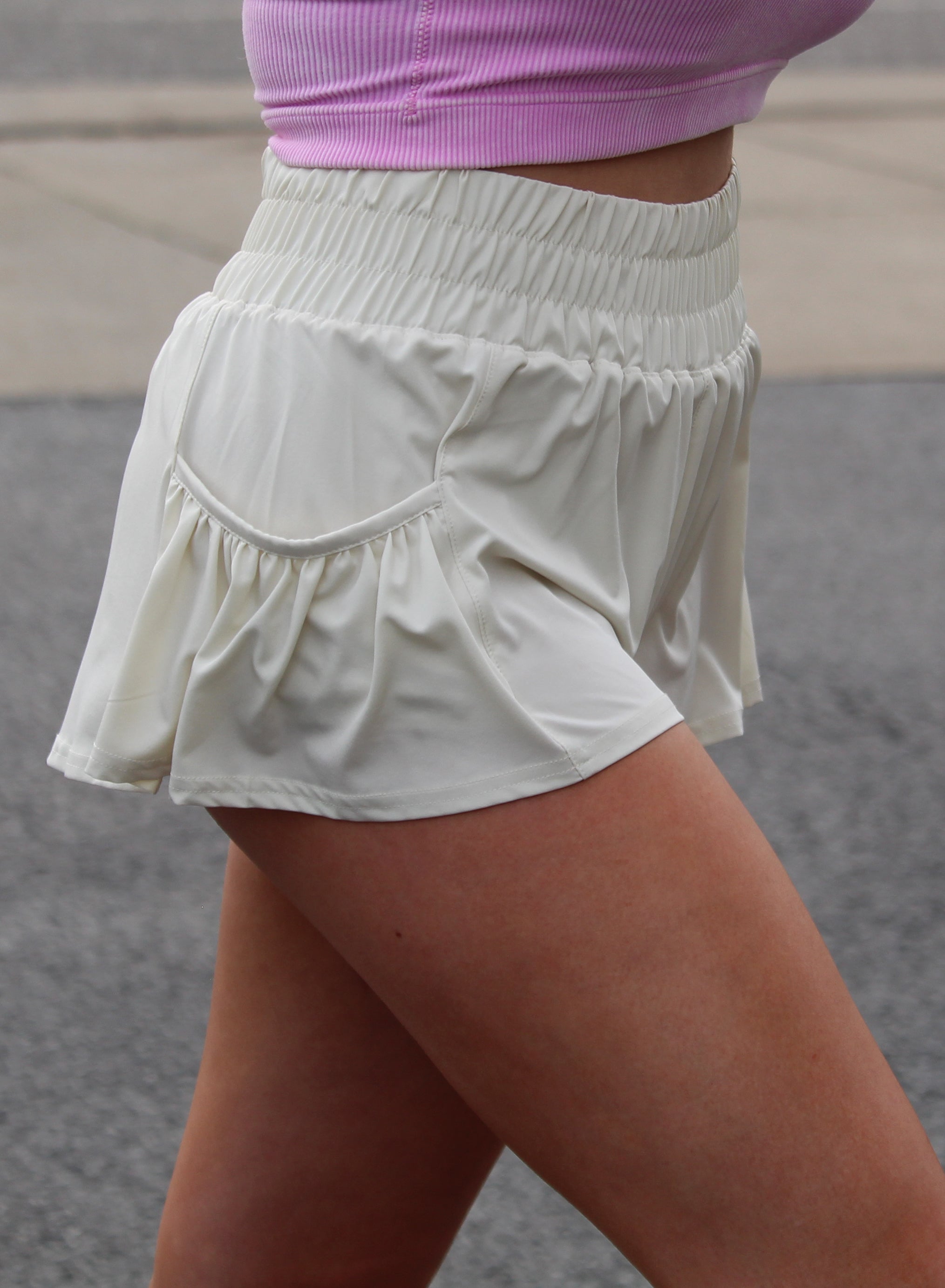 Cream Athletic Shorts with Pockets