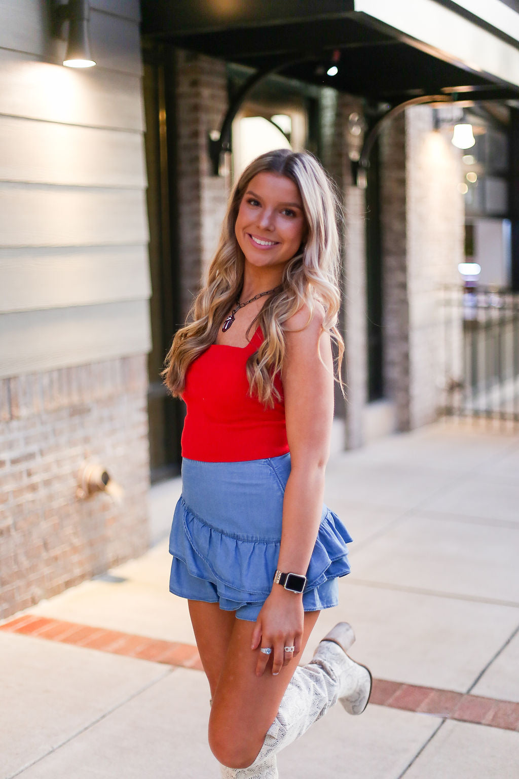 Criss Cross Back Red Knit Tank Top