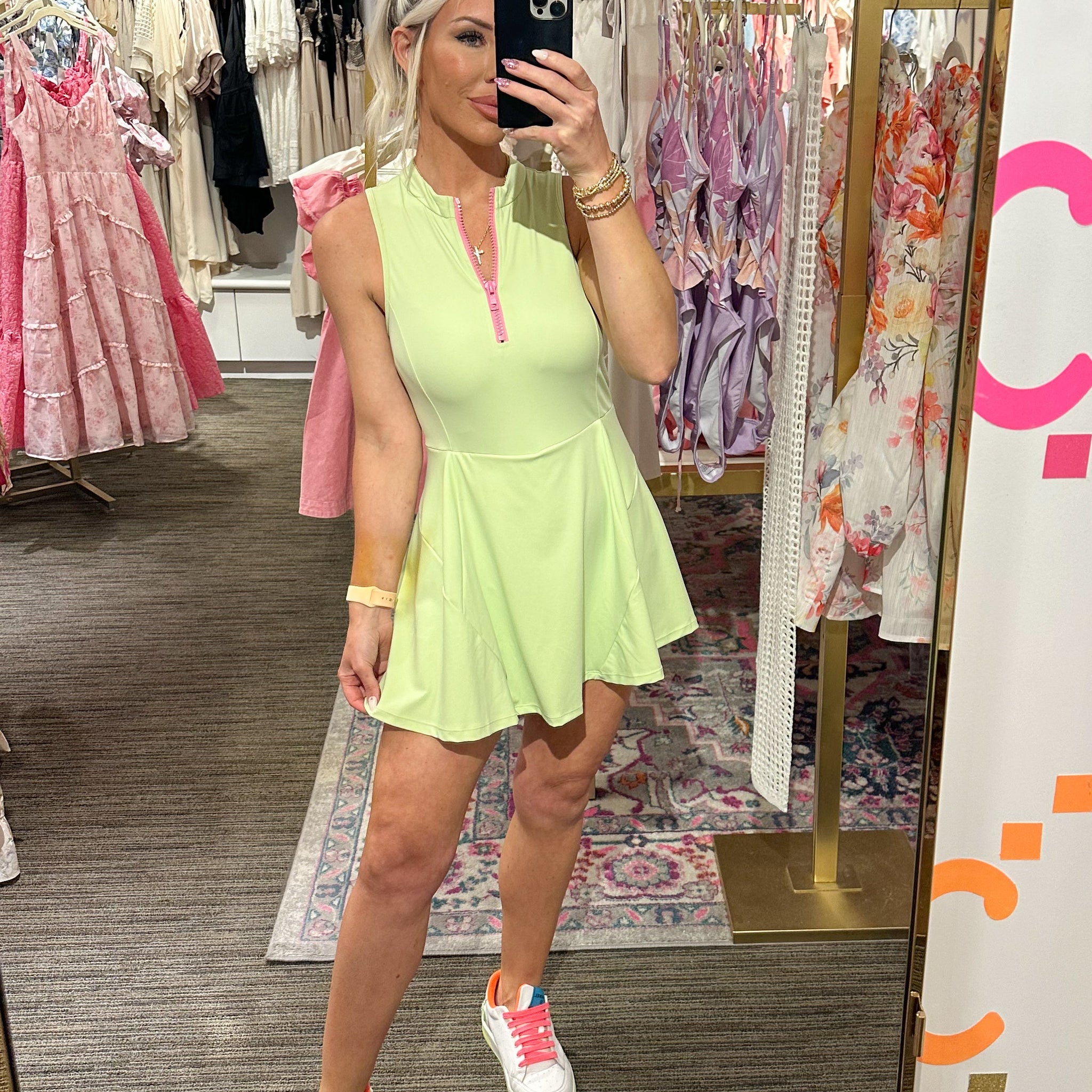 Lime Green Quarter Zip Tennis Dress