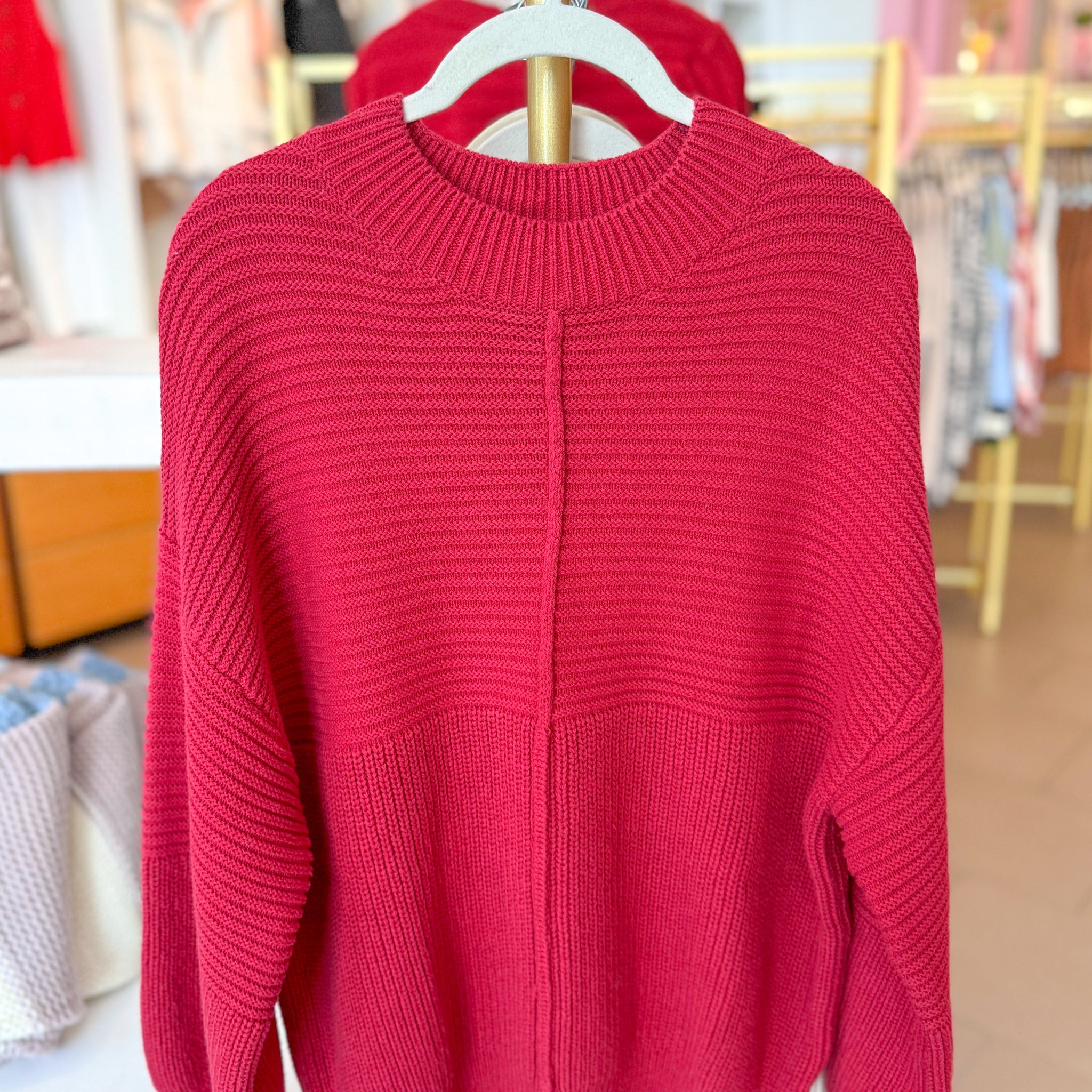 Red Ribbed Oversized Sweater